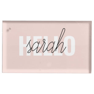 Modern Pastel Pink Hello And You Name Place Card Holder