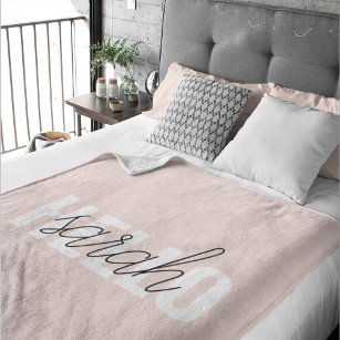 Modern Pastel Pink Hello And You Name Sherpa Blanket
