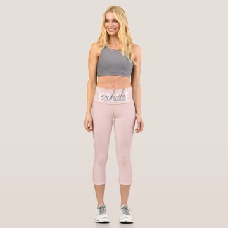 Modern Pastel Pink Inhale Exhale Quote Capri Leggings