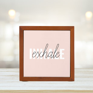 Modern Pastel Pink Inhale Exhale Quote Desk Organiser