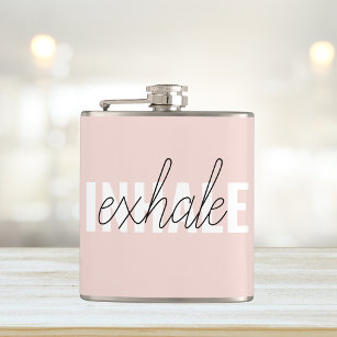 Modern Pastel Pink Inhale Exhale Quote Hip Flask