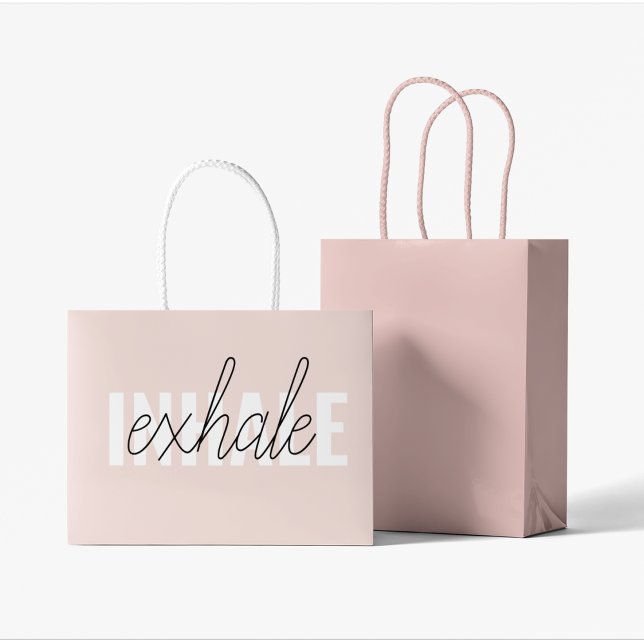 Modern Pastel Pink Inhale Exhale Quote Large Gift Bag (Creator Uploaded)