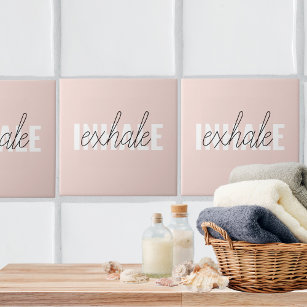 Modern Pastel Pink Inhale Exhale Quote Tile