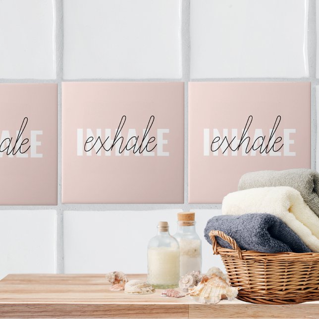 Modern Pastel Pink Inhale Exhale Quote Tile (Creator Uploaded)