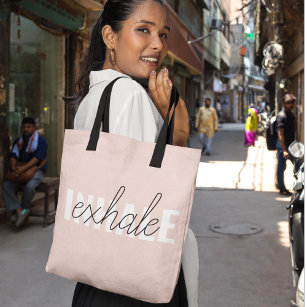 Modern Pastel Pink Inhale Exhale Quote Tote Bag