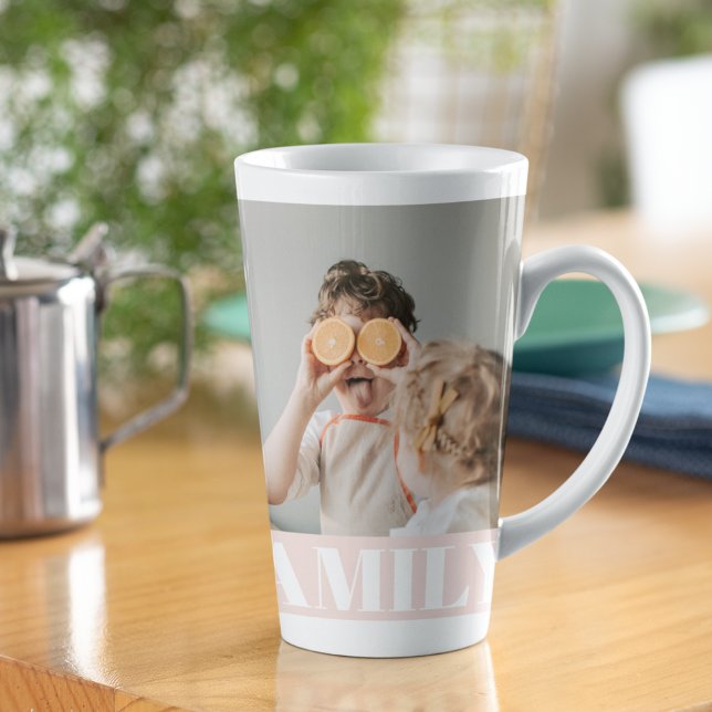 Modern Pastel Pink Love Family Photo Latte Mug (Creator Uploaded)