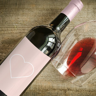 Modern Pastel Pink & Minimalist Heart Lovely Gift Wine Label