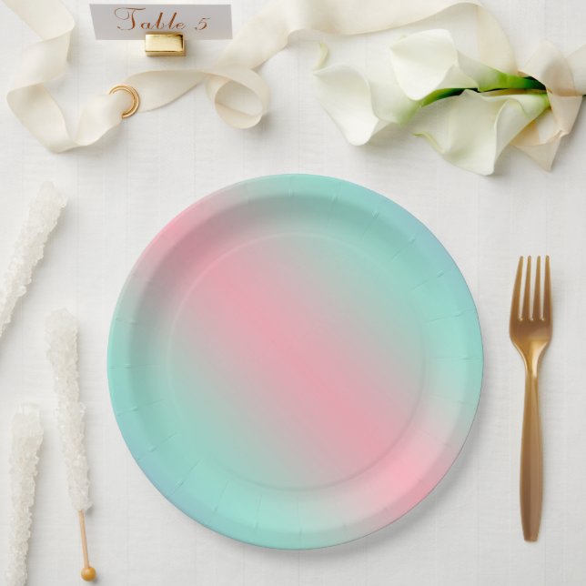 Modern pastel pink mint light green gradient paper plate (Wedding)