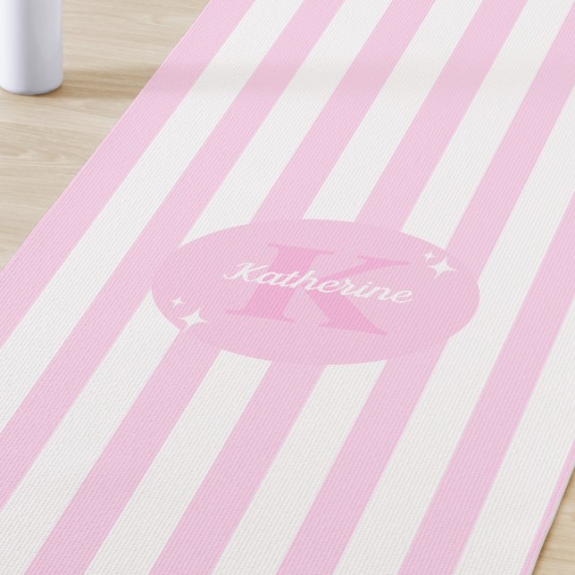 Modern Pastel Pink Monogrammed Feminine Striped Yoga Mat (Creator Uploaded)