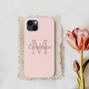 Modern Pastel Pink Personal Initial Girly iPhone 13 Case