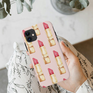 Modern Pastel Pink & Red Lipstick Pattern Girly Case-Mate iPhone Case