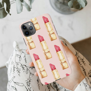 Modern Pastel Pink & Red Lipstick Pattern Girly iPhone 11Pro Max Case