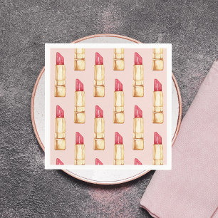 Modern Pastel Pink & Red Lipstick Pattern Girly Napkin