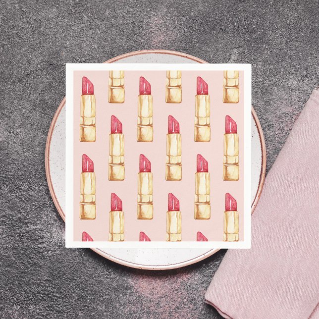 Modern Pastel Pink & Red Lipstick Pattern Girly Napkin (Creator Uploaded)