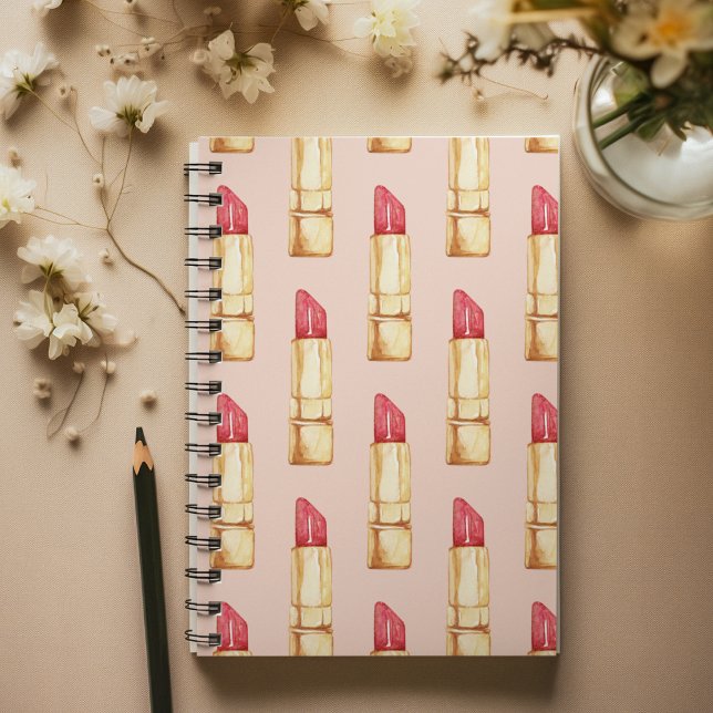 Modern Pastel Pink & Red Lipstick Pattern Girly Notebook (Creator Uploaded)