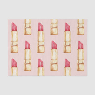 Modern Pastel Pink & Red Lipstick Pattern Girly Tissue Paper