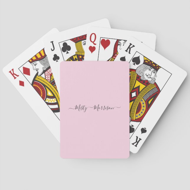 Modern Pastel Pink Script Custom Name Playing Cards (Back)