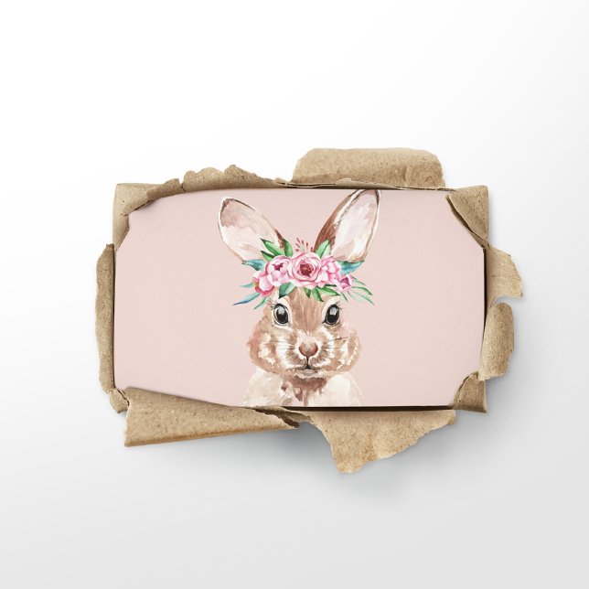 Modern Pastel Pink Watercolor Bunny With Flowers Business Card (Creator Uploaded)