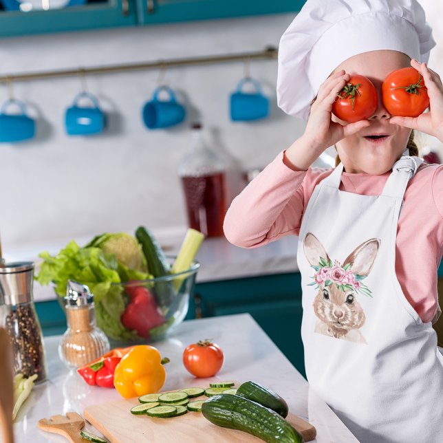 Modern Pastel Pink Watercolor Bunny With Flowers Kids Apron (Creator Uploaded)