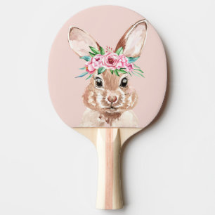 Modern Pastel Pink Watercolor Bunny With Flowers  Ping Pong Paddle