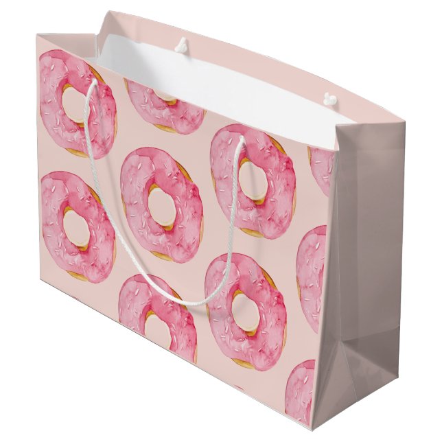 Modern Pastel Pink Watercolor Doughnuts Pattern Large Gift Bag (Back Angled)