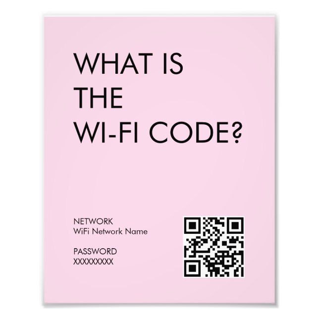 Modern Pastel Pink Wifi Password Sign with QR Code (Front)