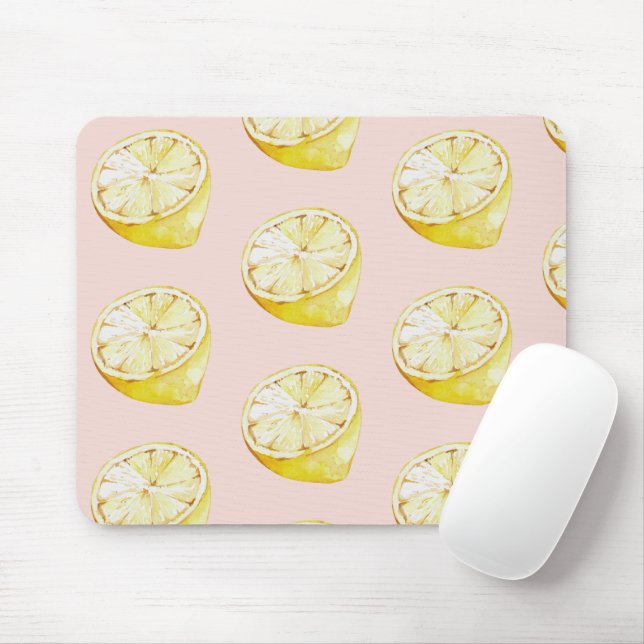 Modern Pastel Pink &  Yellow Lemons Pattern Mouse Pad (With Mouse)
