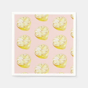 Modern Pastel Pink &  Yellow Lemons Pattern Napkin