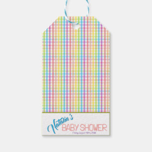 Modern Pastel Plaid Rainbow Baby Shower Party Gift Tags