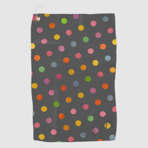 Modern Pastel Polka Dots Charcoal Grey Monogrammed Golf Towel