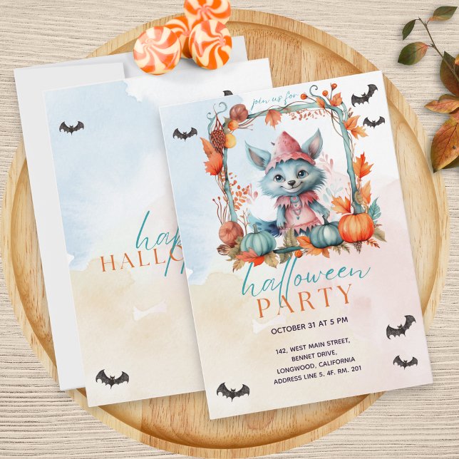 Modern Pastel Pumpkin Patch Fox Halloween Party Invitation (Creator Uploaded)