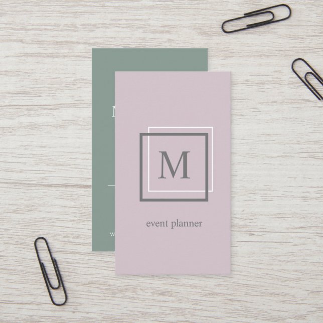 Modern Pastel Purple Monogram Business Card (Front/Back In Situ)