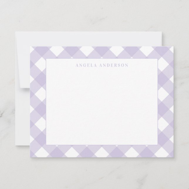Modern Pastel Purple Violet Gingham Plaid Check Card (Front)
