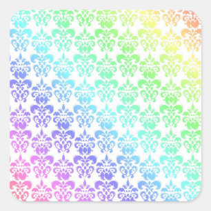 Modern pastel rainbow damask square sticker