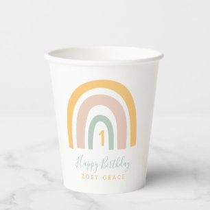 Modern Pastel Rainbow Girl's Birthday Age Paper Cups