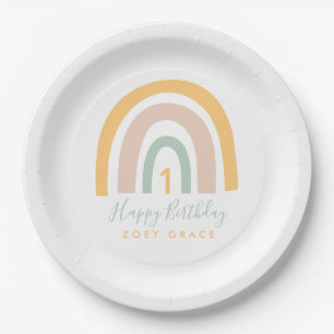 Modern Pastel Rainbow Girl's Birthday Paper Plate