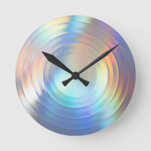  Modern Pastel Rainbow Mermaid Unicorn Holographic Round Clock