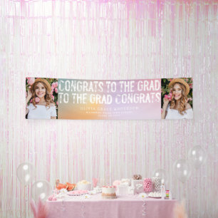 Modern pastel rainbow multi photo graduation party banner