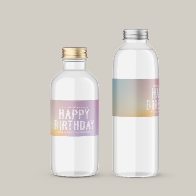 Modern pastel rainbow pink birthday party water bottle label (Creator Uploaded)