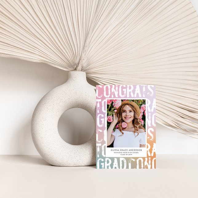 Modern pastel rainbow pink girly photo graduation  invitation (Creator Uploaded)