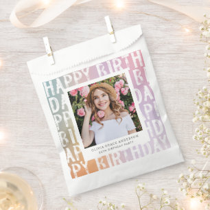 Modern pastel rainbow pink photo birthday party favour bags