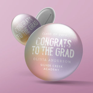Modern pastel rainbow pink photo graduation party  6 cm round badge