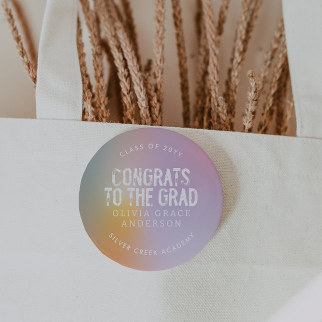 Modern pastel rainbow pink photo graduation party 7.5 cm round badge (Creator Uploaded)