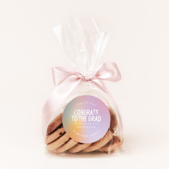 Modern pastel rainbow pink photo graduation party  classic round sticker (Creator Uploaded)