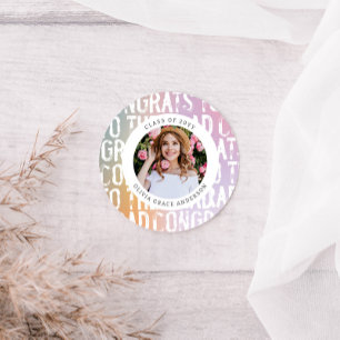 Modern pastel rainbow pink photo graduation party  classic round sticker