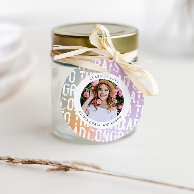 Modern pastel rainbow pink photo graduation party favour tags (Creator Uploaded)