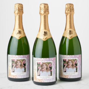 Modern pastel rainbow pink photo graduation party sparkling wine label