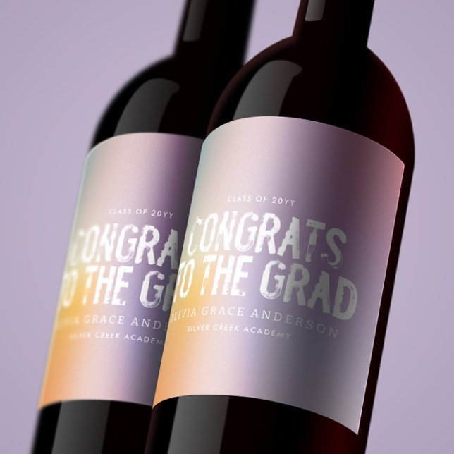 Modern pastel rainbow pink photo graduation party wine label (Creator Uploaded)