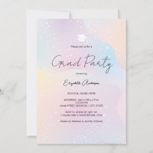 Modern Pastel Rainbow Simple Script Graduation Invitation