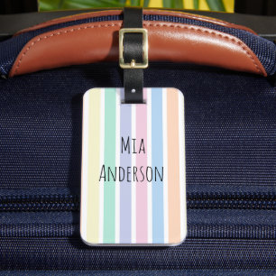 Modern Pastel Rainbow Striped Kids Luggage Tag